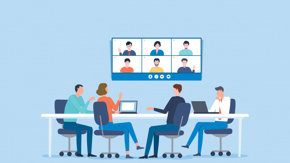 Vector art of business people sitting around a table for a meeting