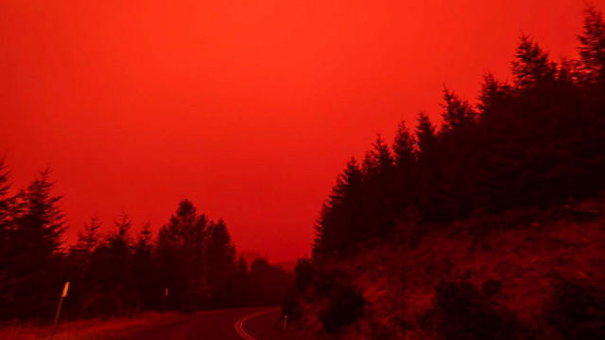 Red sky during a wildfire